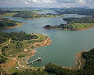 Aerial view of Jaguari Reservoir in Joanópolis-SP