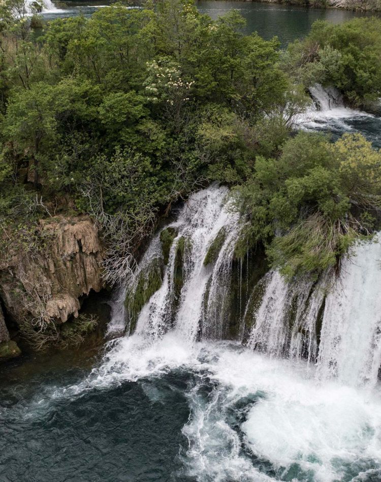 Aerial view of a waterfall.