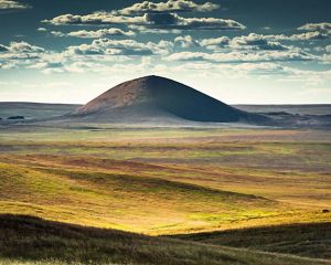 Aerial landscape of an extinct volcano in eastern Mongolia. 