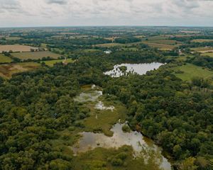 Aerial of the Wendling Beck in Norfolk, England.